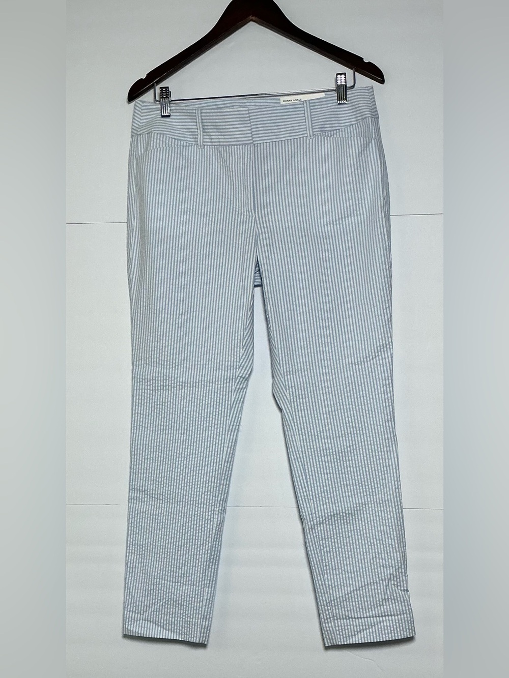 LOFT Skinny Ankle Pants Womens 8 NWT Blue White Seersucker Stripe Mid Rise
